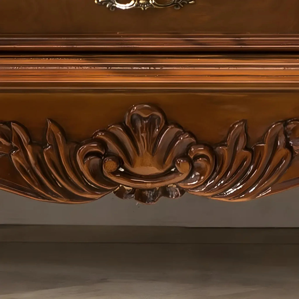 Classic Wood White Glass Door Display Cabinet with Drawer