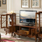 Classic Wood White Glass Door Display Cabinet with Drawer