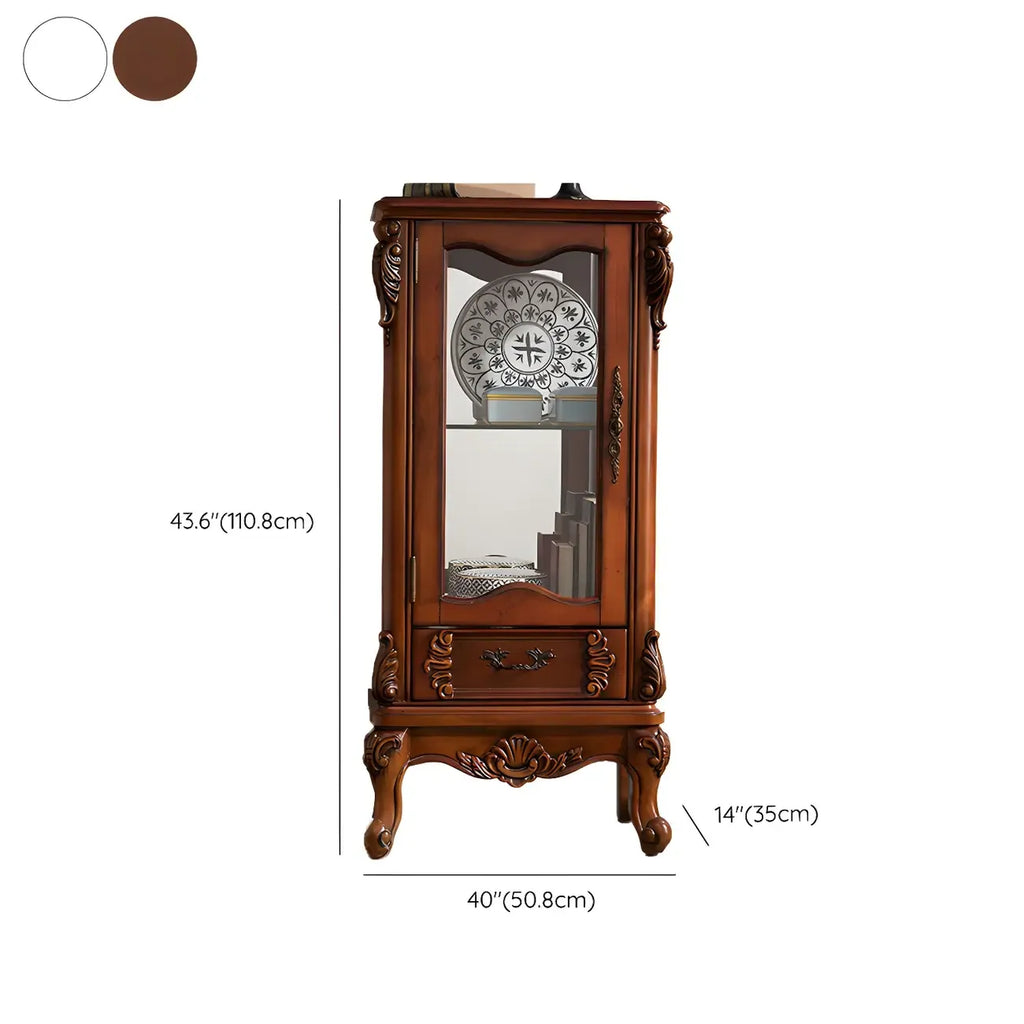 Classic Wood White Glass Door Display Cabinet with Drawer