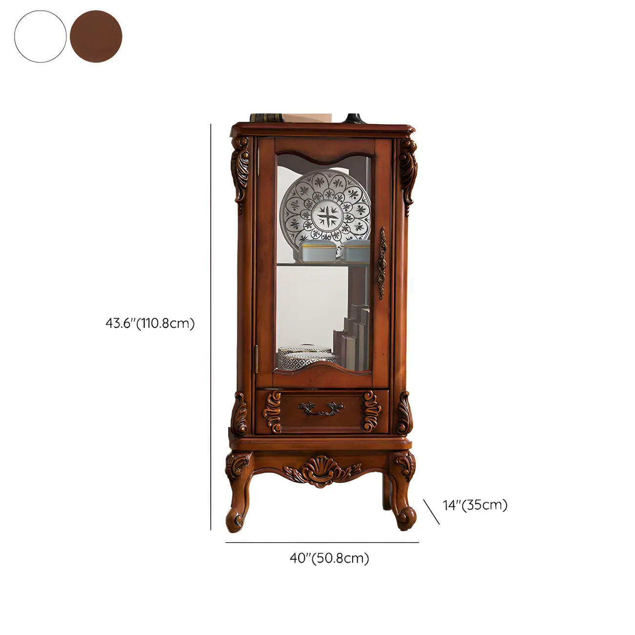 Classic Wood White Glass Door Display Cabinet with Drawer