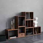 Mid-century Modern Brown Wood Cube Open Back Bookcase
