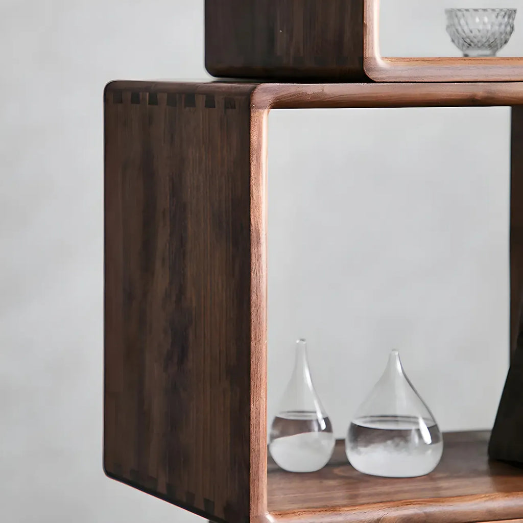 Mid-century Modern Brown Wood Cube Open Back Bookcase