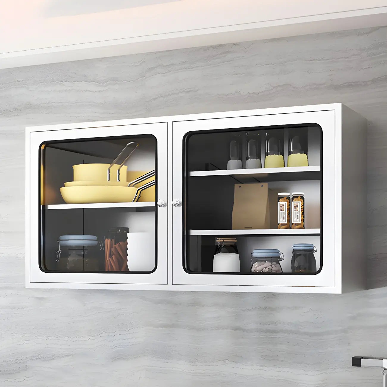 Stainless Steel Wall-Mounted Display Cabinet with Storage