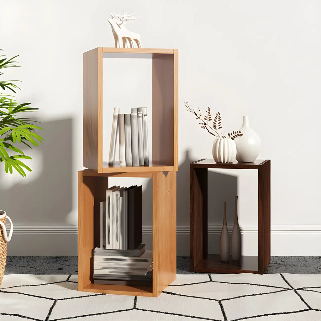 Minimalist Solid Wood Geometric Open Back Cube Bookcase