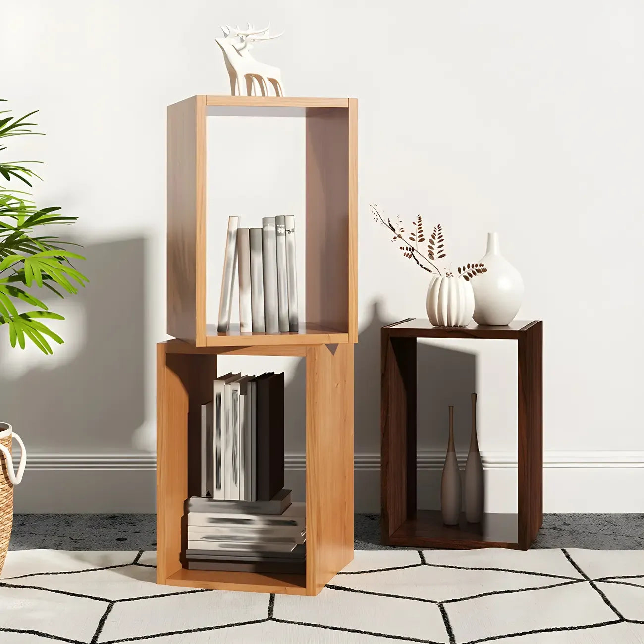 Minimalist Solid Wood Geometric Open Back Cube Bookcase