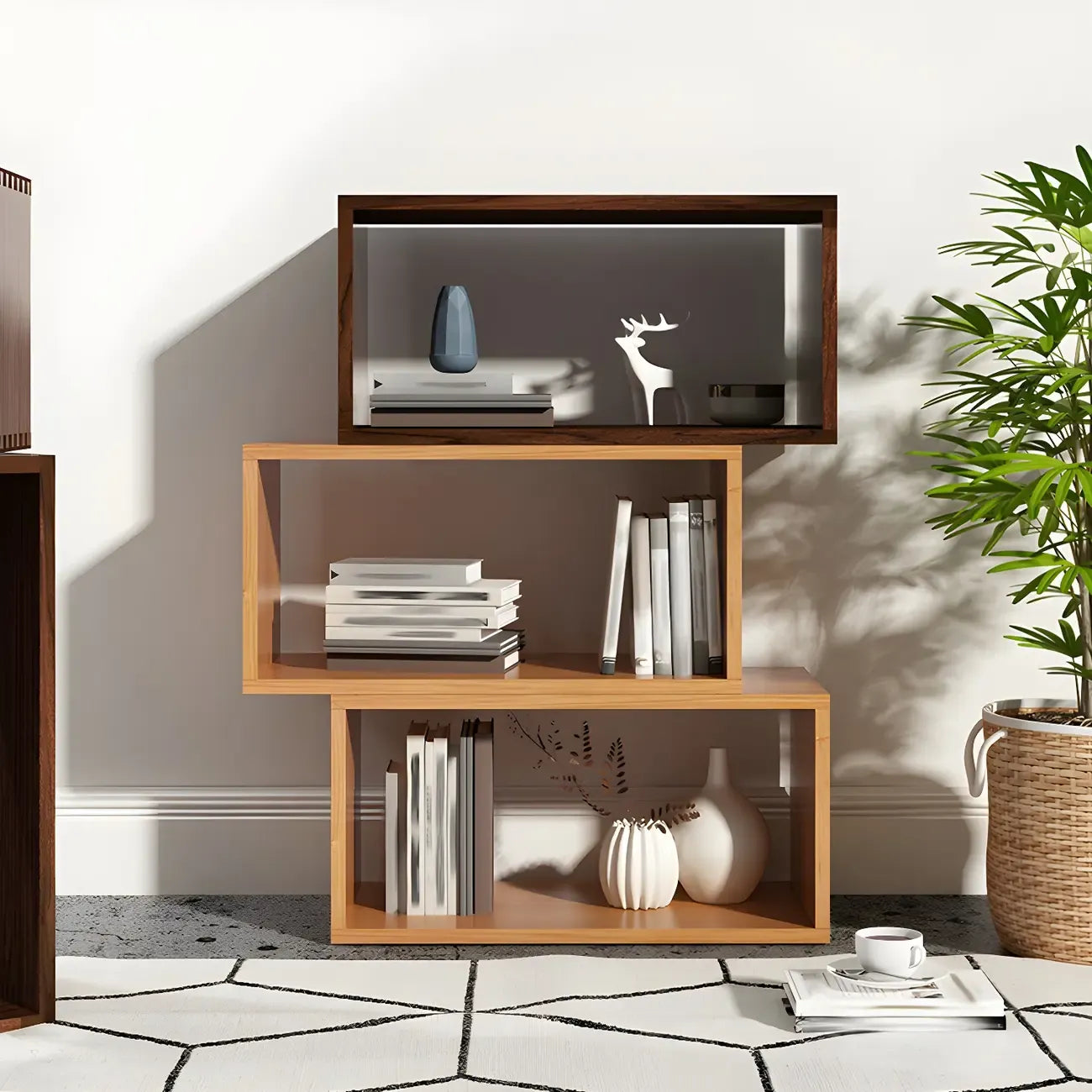 Minimalist Solid Wood Geometric Open Back Cube Bookcase