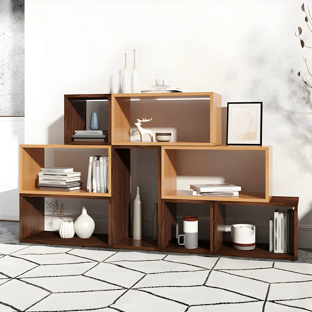 Minimalist Solid Wood Geometric Open Back Cube Bookcase