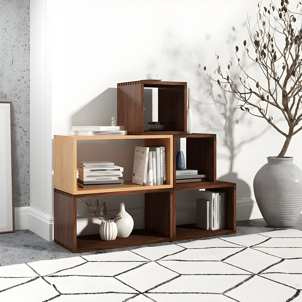 Minimalist Solid Wood Geometric Open Back Cube Bookcase