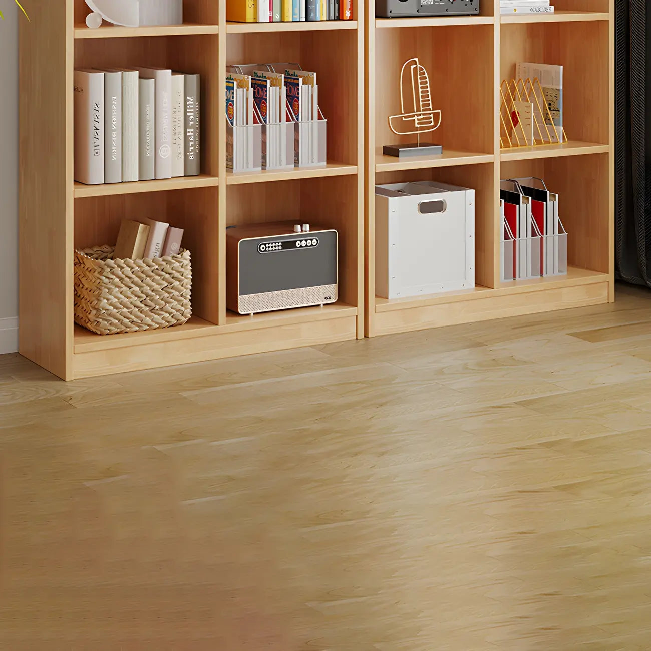 Modern Wooden Closed Back Bookcase with Shelves