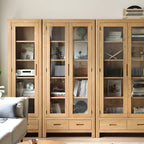 2-Drawer Natural Wood Display Cabinet Adjustable Shelves