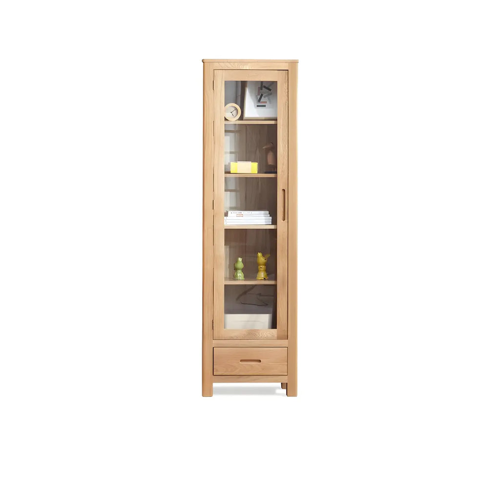 2-Drawer Natural Wood Display Cabinet Adjustable Shelves