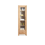 2-Drawer Natural Wood Display Cabinet Adjustable Shelves