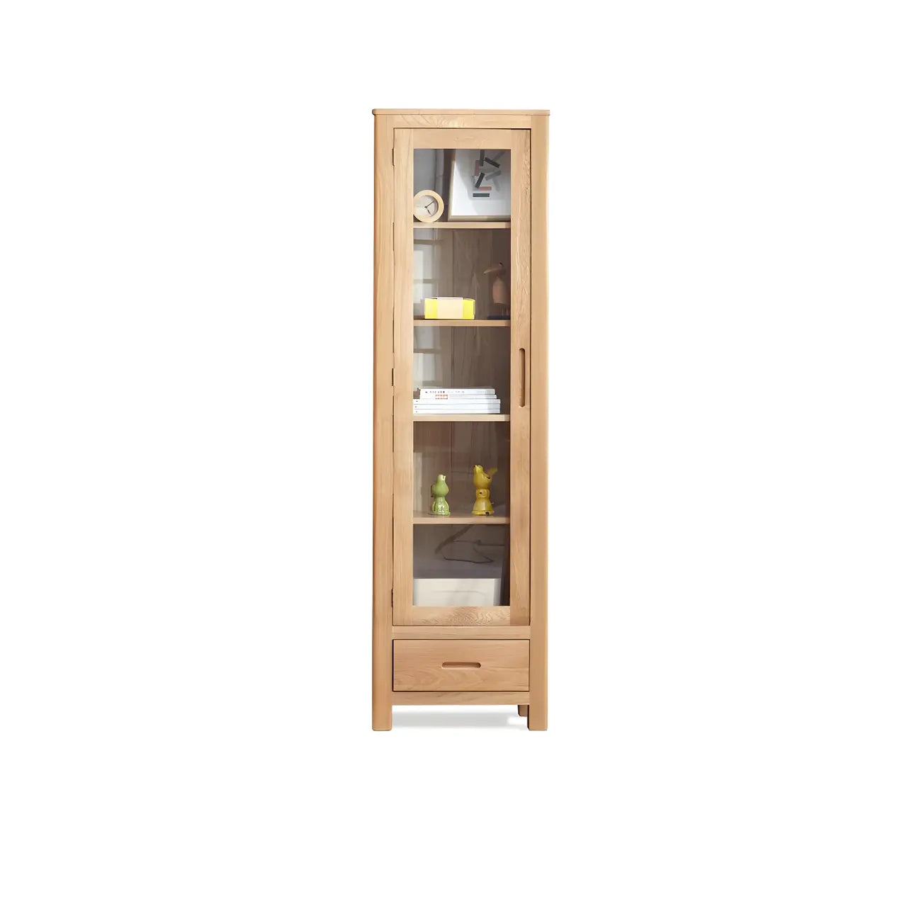 2-Drawer Natural Wood Display Cabinet Adjustable Shelves