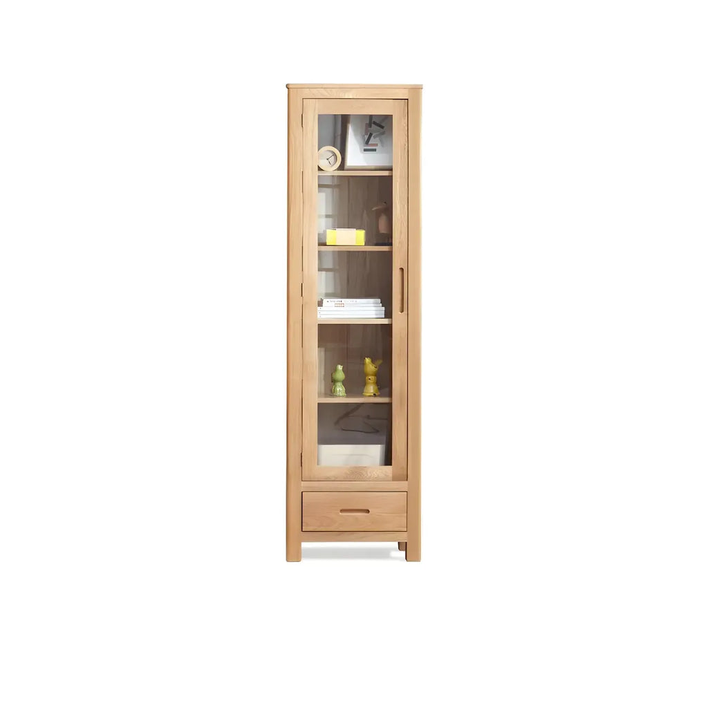 2-Drawer Natural Wood Display Cabinet Adjustable Shelves