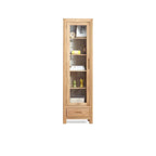 2-Drawer Natural Wood Display Cabinet Adjustable Shelves