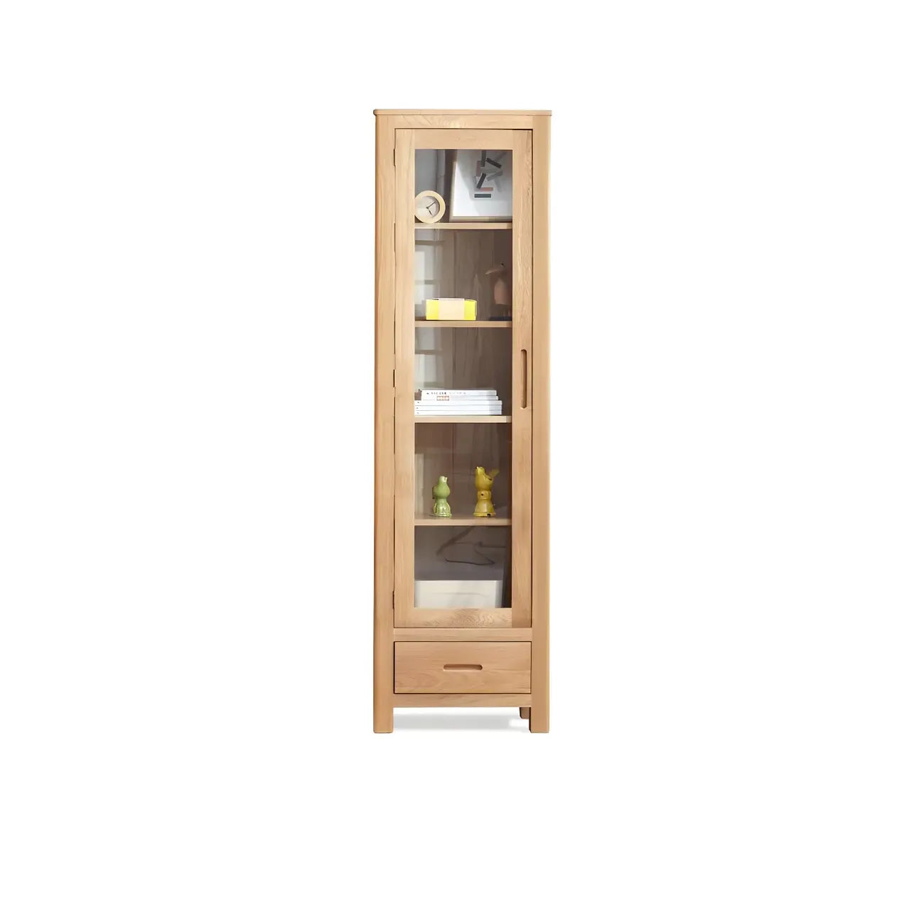 2-Drawer Natural Wood Display Cabinet Adjustable Shelves