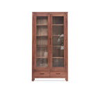 2-Drawer Natural Wood Display Cabinet Adjustable Shelves