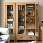 2-Drawer Natural Wood Display Cabinet Adjustable Shelves