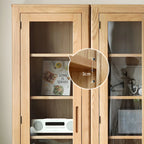 2-Drawer Natural Wood Display Cabinet Adjustable Shelves