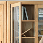 2-Drawer Natural Wood Display Cabinet Adjustable Shelves