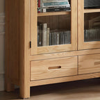 2-Drawer Natural Wood Display Cabinet Adjustable Shelves
