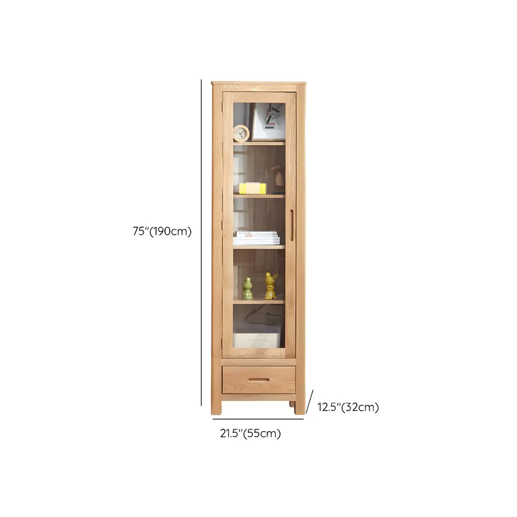 2-Drawer Natural Wood Display Cabinet Adjustable Shelves