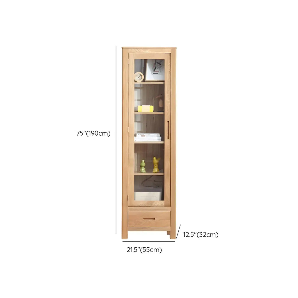 2-Drawer Natural Wood Display Cabinet Adjustable Shelves