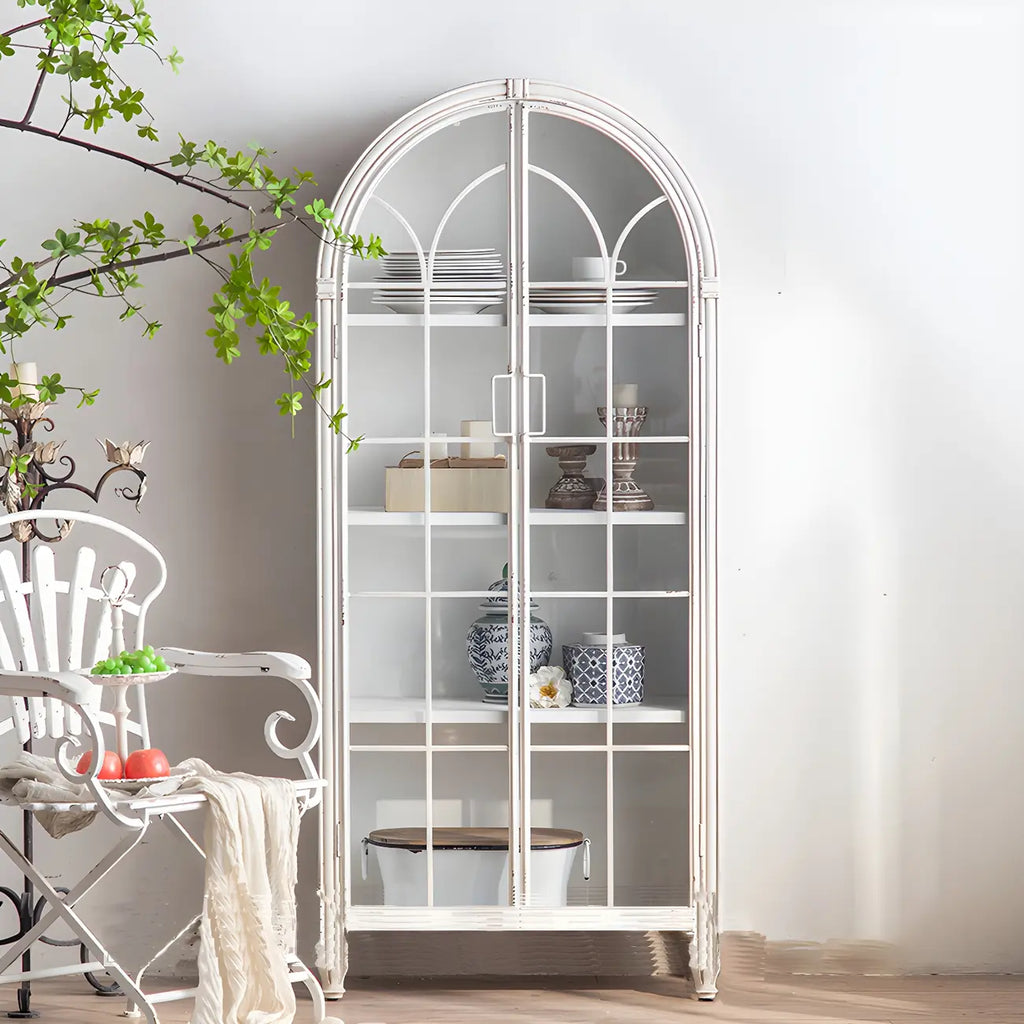 Classic Brown Curved Wooden Glass Door Display Cabinet