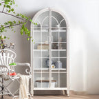 Classic Brown Curved Wooden Glass Door Display Cabinet