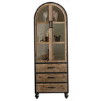 Classic Brown Curved Wooden Glass Door Display Cabinet