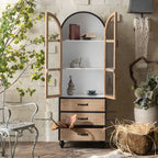 Classic Brown Curved Wooden Glass Door Display Cabinet