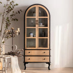 Classic Brown Curved Wooden Glass Door Display Cabinet