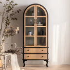 Classic Brown Curved Wooden Glass Door Display Cabinet