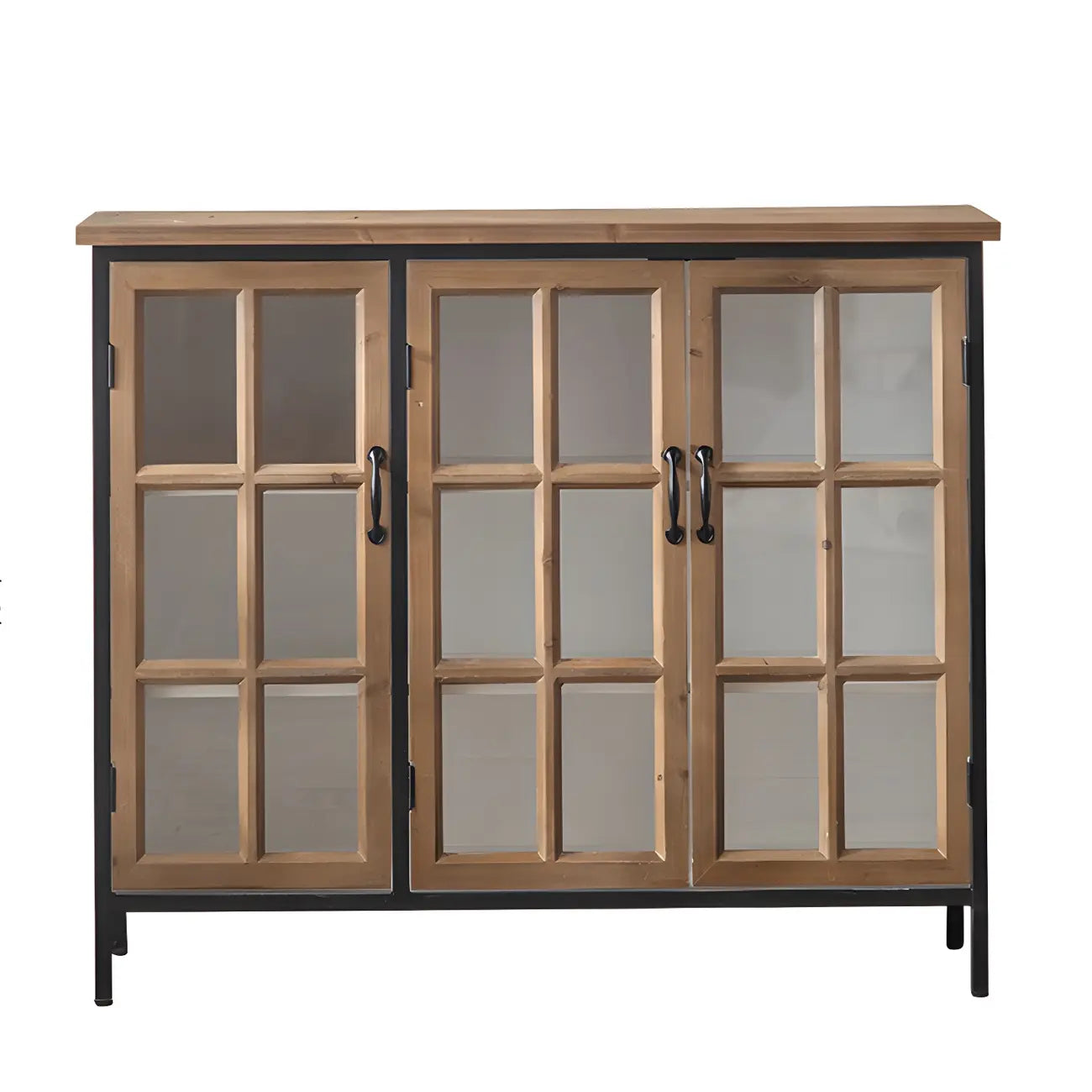 Classic Brown Curved Wooden Glass Door Display Cabinet