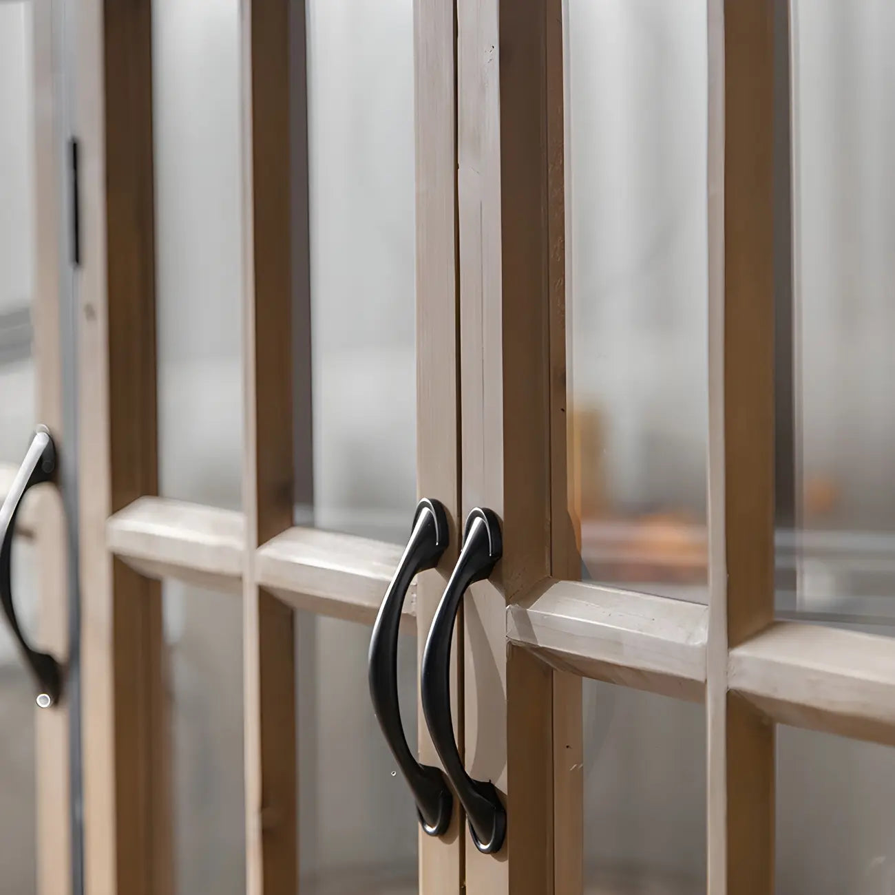 Classic Brown Curved Wooden Glass Door Display Cabinet