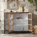 Classic Brown Curved Wooden Glass Door Display Cabinet