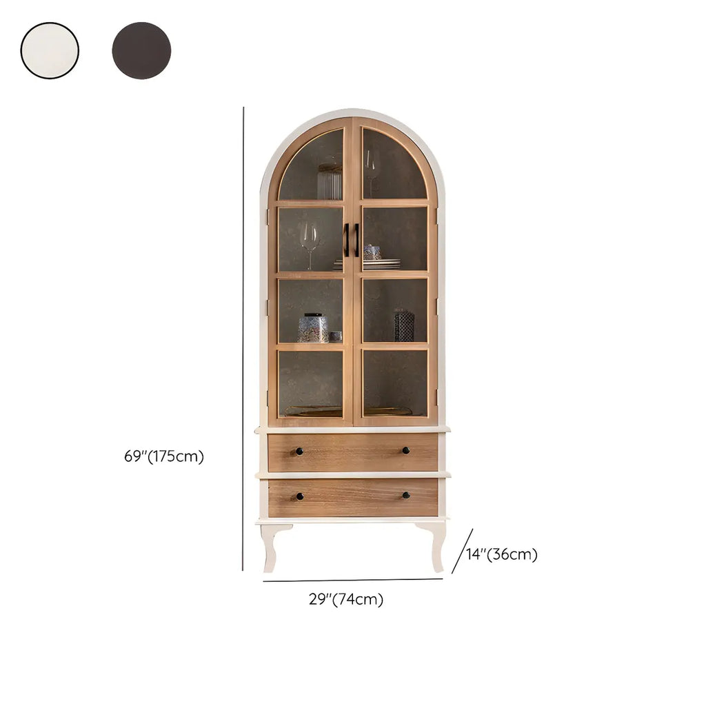 Classic Brown Curved Wooden Glass Door Display Cabinet