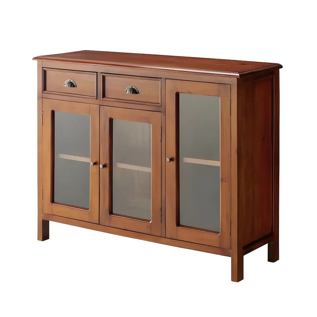 Traditional Wood Brown Glass Door Storage China Cabinet