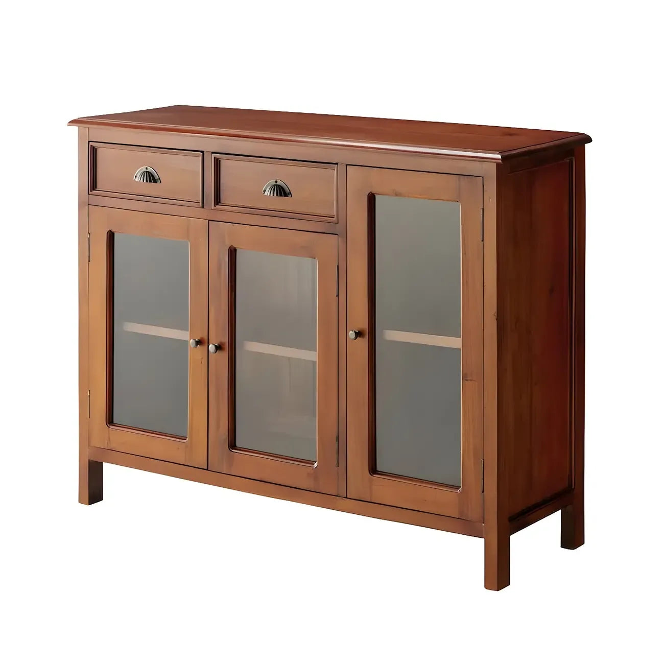 Traditional Wood Brown Glass Door Storage China Cabinet
