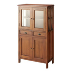 Traditional Wood Brown Glass Door Storage China Cabinet