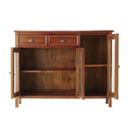 Traditional Wood Brown Glass Door Storage China Cabinet