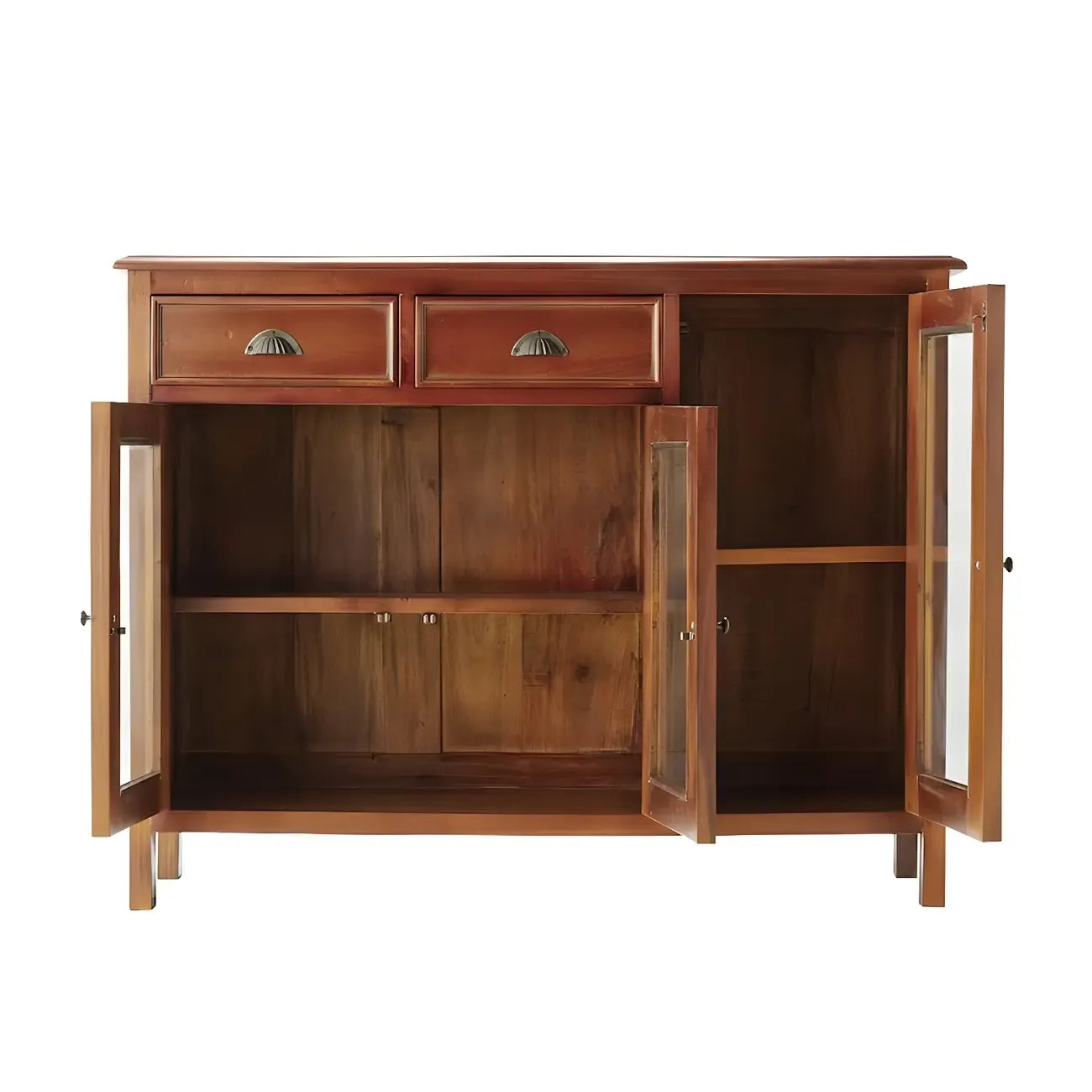 Traditional Wood Brown Glass Door Storage China Cabinet