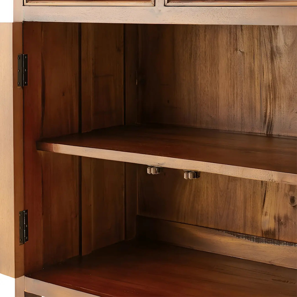 Traditional Wood Brown Glass Door Storage China Cabinet