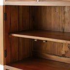 Traditional Wood Brown Glass Door Storage China Cabinet