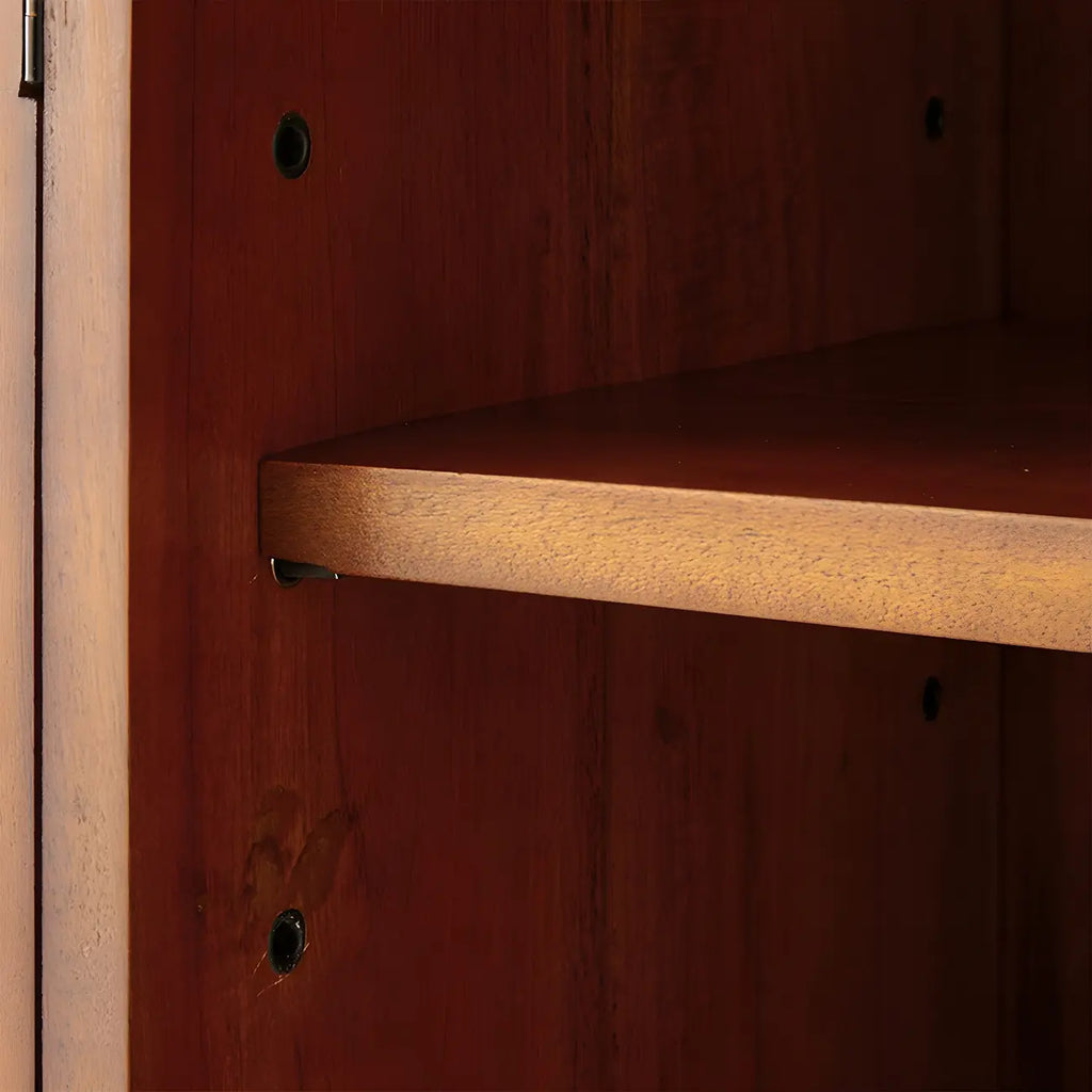 Traditional Wood Brown Glass Door Storage China Cabinet