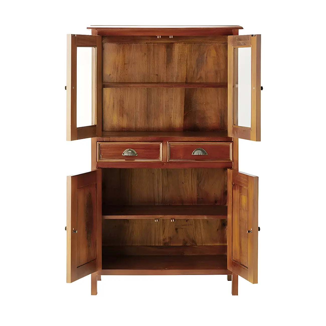 Traditional Wood Brown Glass Door Storage China Cabinet