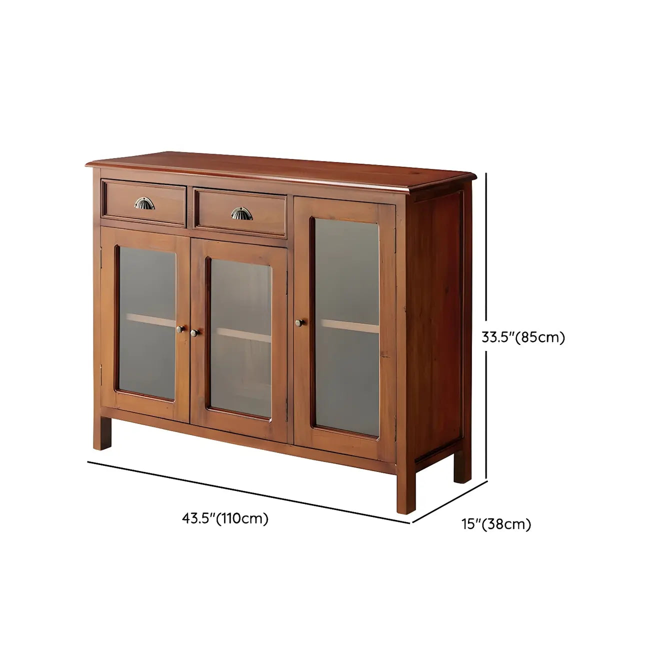 Traditional Wood Brown Glass Door Storage China Cabinet