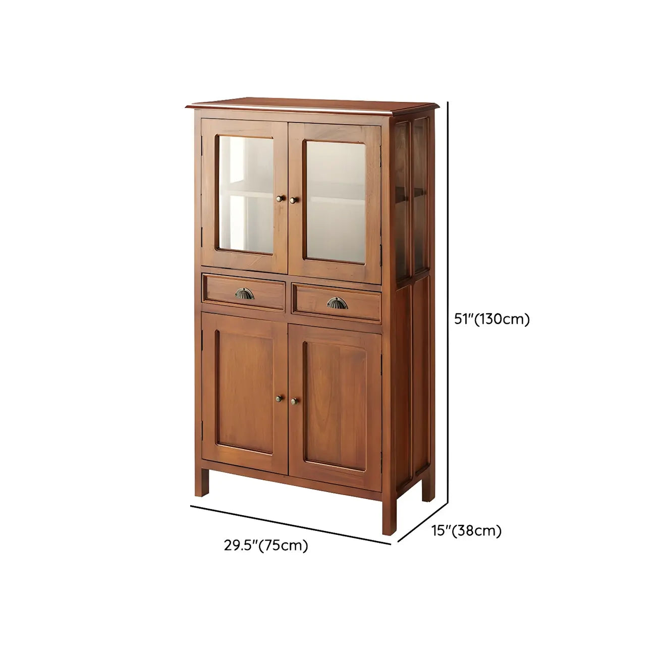Traditional Wood Brown Glass Door Storage China Cabinet