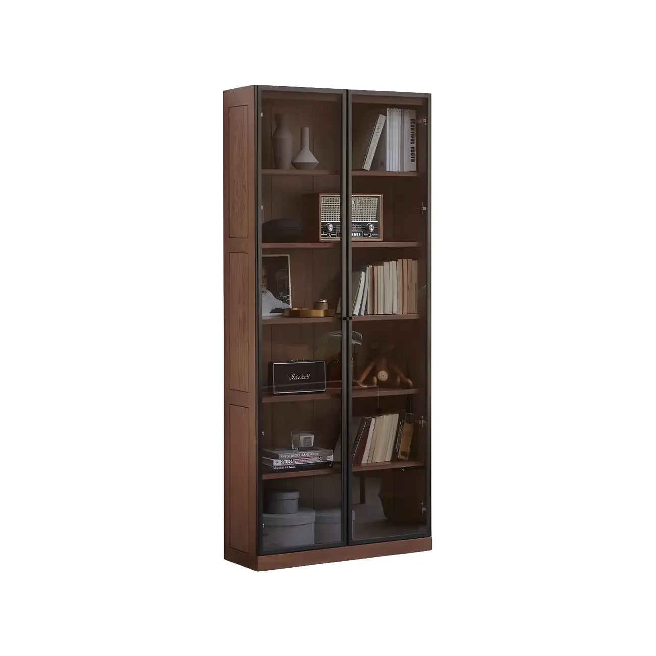 Adjustable Shelves Glass Solid Wood Display Wine Cabinet