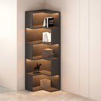 Black-White Wooden Open Corner Display Cabinet with Light